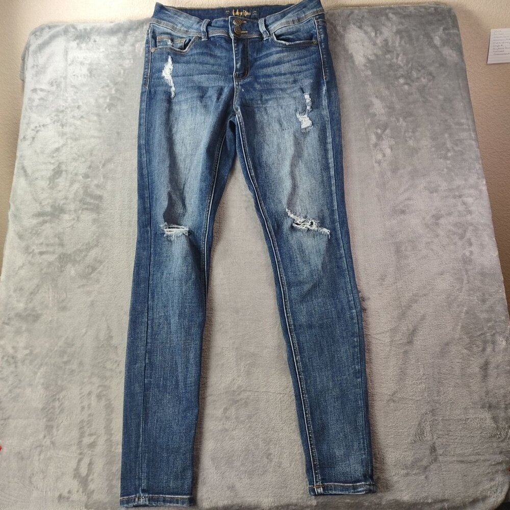 Indigo Rein Women Distressed Skinny Casual Jeans Size 9 W28 L27 Stretch Mid Rise